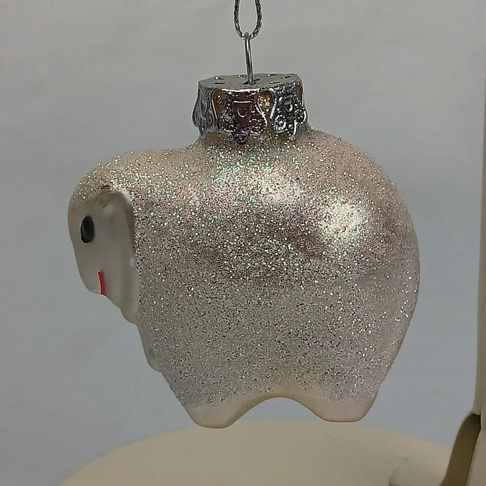 Enesco Standing Glitter Sheep Ornament Blown Glass Silver Sparkle Festive